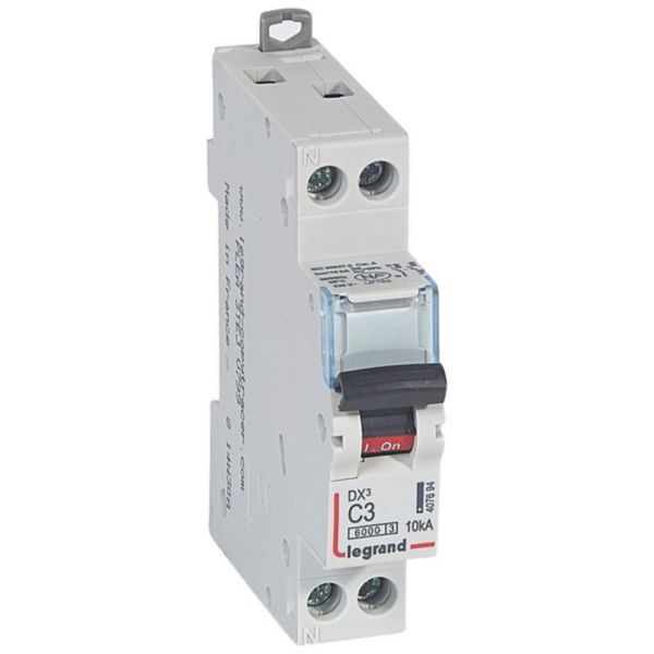 DX³6000 10kA high inlet and low outlet U+N screw circuit breaker 230V~ - 3A - curve C - 1 module image 1