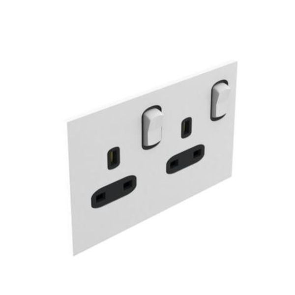 Art d'Arnould - 2 gang BS socket outlet 13 A-250V single pole switched Epure - Satin White image 1