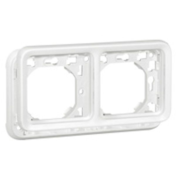 Plate support Plexo IP55 antibacterial-2 gang-horiz mounting-modular-Artic white image 1