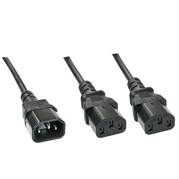 1m C14 to 2x C13 Mains Extension Cable IEC C14 Connector to 2x IEC C13 Connector image 1