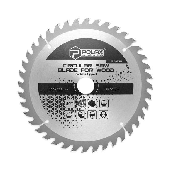 Circular saw blade for wood, carbide tipped 180x22.2/20, 40Т image 1