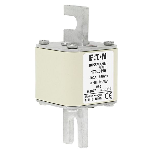 Fuse-link, high speed, 500 A, AC 660 V, Size 1, 51 x 51 x 111 mm, aR, DIN, IEC, single indicator image 18