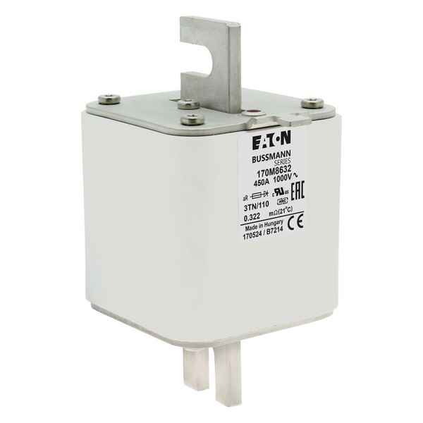 Fuse-link, high speed, 450 A, AC 1000 V, DIN 3, 74 x 90 x 139 mm, aR, DIN, IEC, single indicator image 11