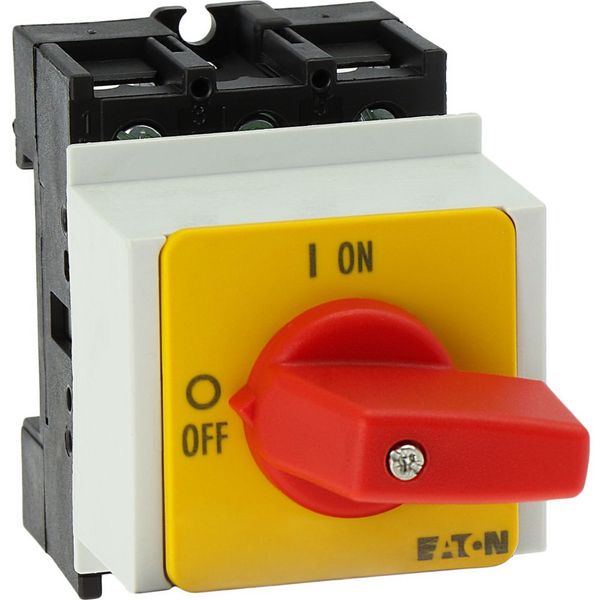 On-Off switch, P1, 32 A, service distribution board mounting, 3 pole, Emergency switching off function, with red thumb grip and yellow front plate image 36