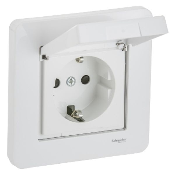 Exxact single socket-outlet with lid complete flush earthed IP44 screwlees white image 3