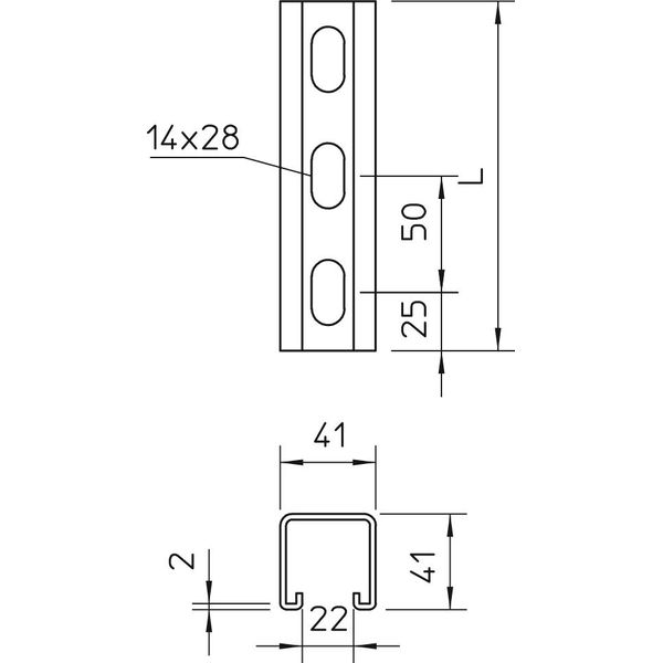 MSL4141P1000A2 Profile rail perforated, slot 22mm 1000x41x41 image 2