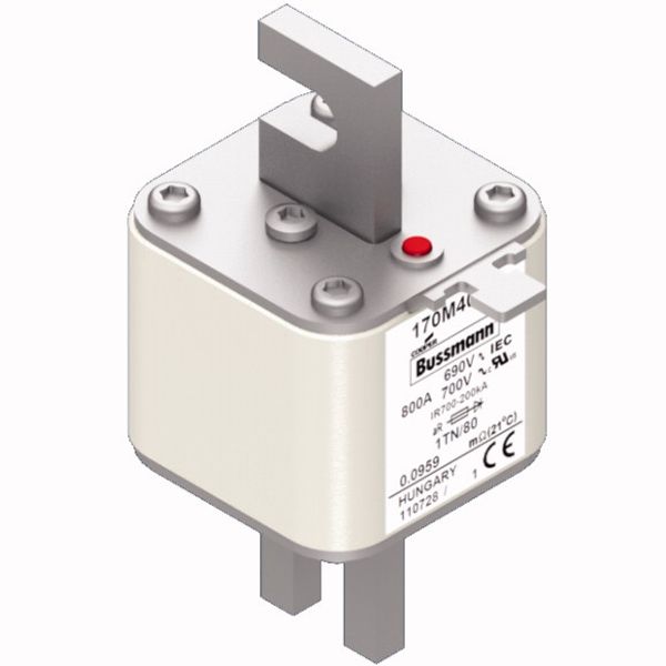 Fuse-link, high speed, 800 A, AC 690 V, DIN 1, 53 x 66 x 108 mm, aR, DIN, IEC, single indicator image 3