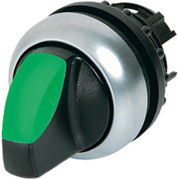 Illuminated selector switch actuator, RMQ-Titan, With thumb-grip, momentary, 3 positions, green, Bezel: titanium image 1