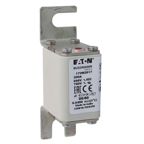 Fuse-link, high speed, 200 A, AC 690 V, DIN 00, 30 x 51 x 100 mm, aR, DIN, IEC, single indicator image 12