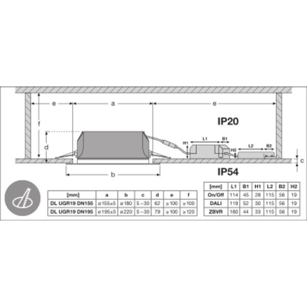 DOWNLIGHT UGR19 ZIGBEE DN195 21 W 840 WT IP54 ZBVR image 11