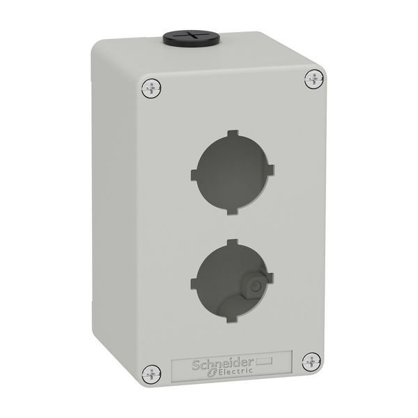 Harmony XAP, XB2 SL, Empty control station, zinc alloy, grey, M20, 2 cut-outs 30mm with notches, 80 x 130 x 77, UL cULus image 1