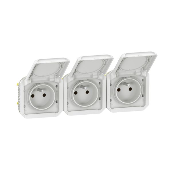 Double pre-wired power socket 2x2P+E vertical waterproof Plexo 16A 250V IP55 2 positions with white bezels image 1