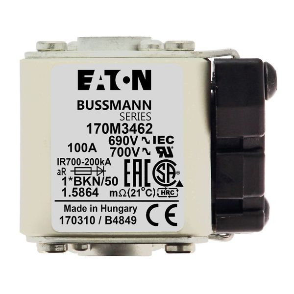 Fuse-link, high speed, 100 A, AC 690 V, compact size 1, 45 x 59 x 51 mm, aR, IEC, UL, type K indicator, flush end, M8 image 18