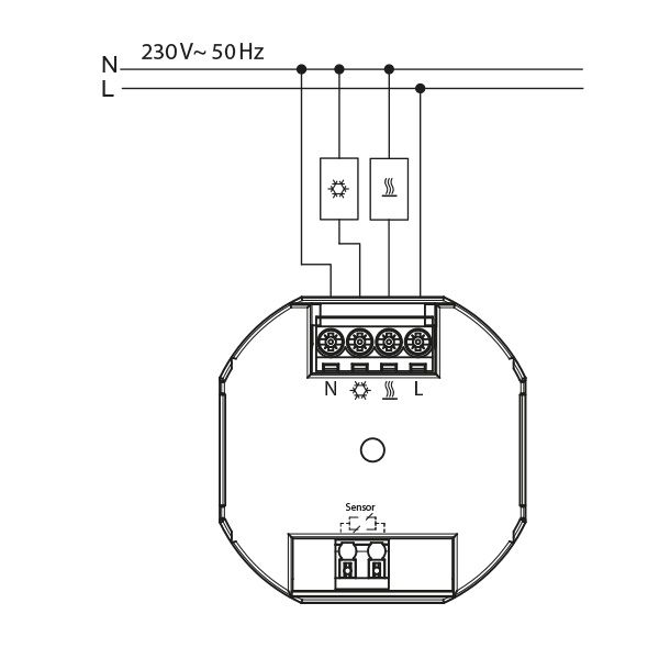 Concealed clock thermostat as a room controller, RAL9010 glossy 55x55, AC 230V, 1 changeover contact, heating 5(2) A, cooling 1(1) A, white backlighting image 4