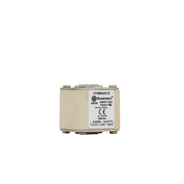 Fuse-link, high speed, 450 A, AC 690 V, size 1, 53 x 69 x 51 mm, aR, IEC, UL, single indicator, flush end, M8 image 9