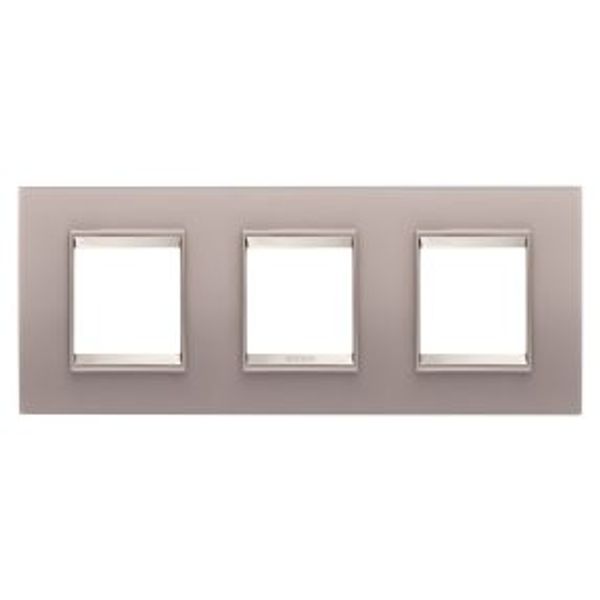 LUX INTERNATIONAL PLATE - IN GLASS - 2+2+2 MODULES HORIZONTAL - PERLY GRAY - INNER FRAME MATT LIGHT BRONZE - CHORUSMART image 1