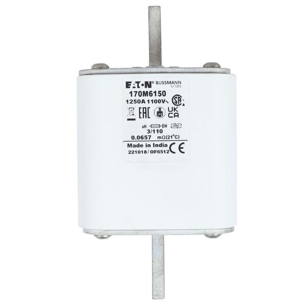 Fuse-link, high speed, 1250 A, AC 1100 V, size 3, 76 x 90 x 139 mm, aR, DIN, IEC, single indicator image 11