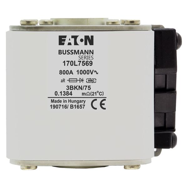 Fuse-link, high speed, 800 A, AC 1000 V, Size 3, 76 x 92 x 76 mm, aR, IEC, single indicator image 7