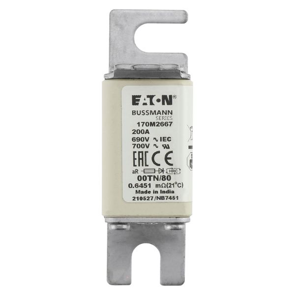 Fuse-link, high speed, 200 A, AC 690 V, DIN 00, aR, DIN, IEC, single indicator, live gripping lugs image 7