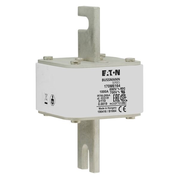 Fuse-link, high speed, 1000 A, AC 690 V, DIN 3, 76 x 90 x 139 mm, aR, DIN, IEC, single indicator image 9