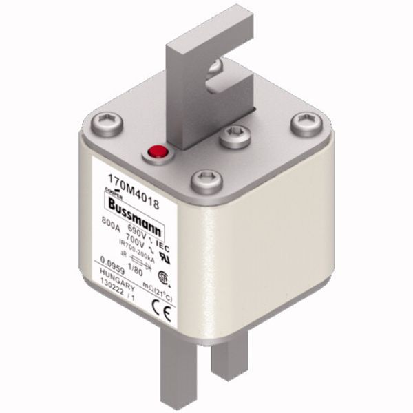 Fuse-link, high speed, 800 A, AC 690 V, DIN 1, 53 x 53 x 108 mm, aR, DIN, IEC, single indicator image 2