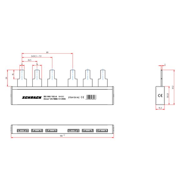 ARROW II-busbar 2xC00 for 3-pole fuse switch image 2