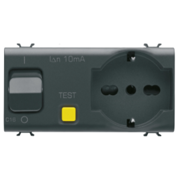 INTERLOCKED SWITCHED SOCKET-OUTLET - 2P+E 16A P40 - WITH RESIDUAL CURRENT CIRCUIT BREAKER 1P+N 16A - 230Vac - 4 MODULES - SATIN BLACK - CHORUSMART image 1