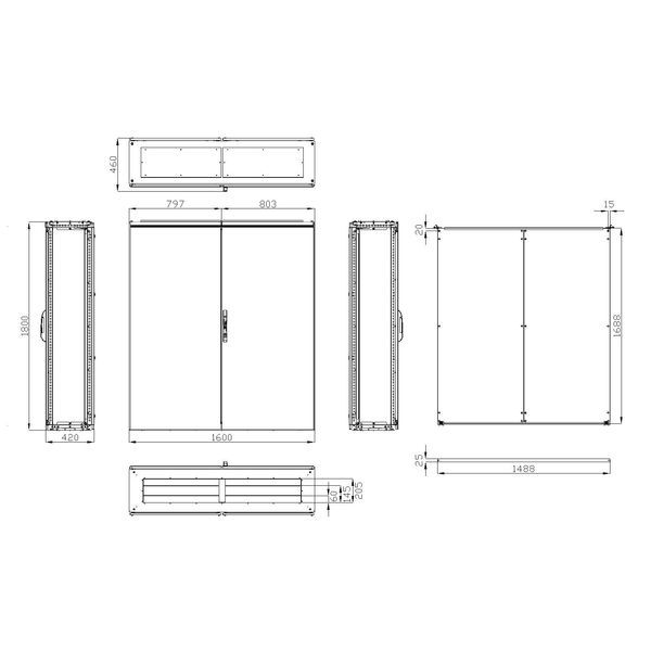 Compact enclosure 2 door IP54 H=1800 W=1600 D=400 mm image 3