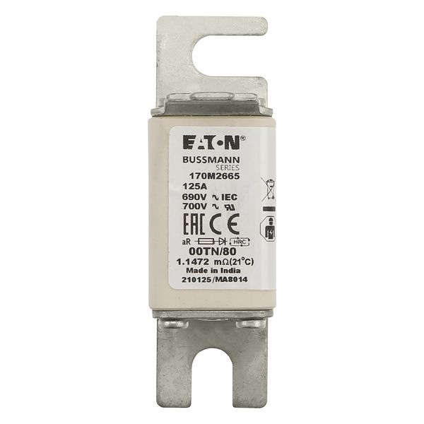 Fuse-link, high speed, 125 A, AC 690 V, DIN 00, aR, DIN, IEC, single indicator, live gripping lugs image 32