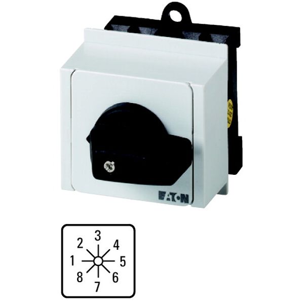 Step switches, T0, 20 A, service distribution board mounting, 4 contact unit(s), Contacts: 8, 45 °, maintained, Without 0 (Off) position, 1-8, Design image 1