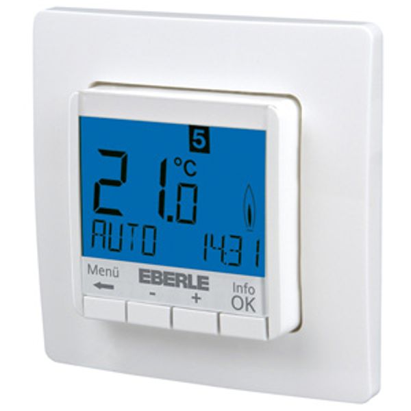 Concealed clock thermostat as room controller, AC 230V, 1 changeover contact, heating 5(2) A, cooling 1(1) A, blue backlighting image 2