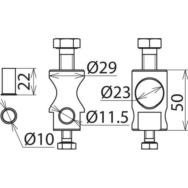 Fixing bolt Alu with 1 bore each 11mm and 23mm and threaded screws image 2