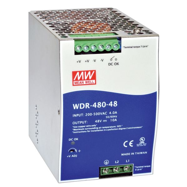 WDR-480-48 DIN rail power supply, 480W, 48V, 10A, MEAN WELL image 3