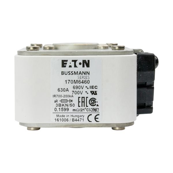 Fuse-link, high speed, 630 A, AC 690 V, size 3, aR, IEC, UL, type K indicator image 14