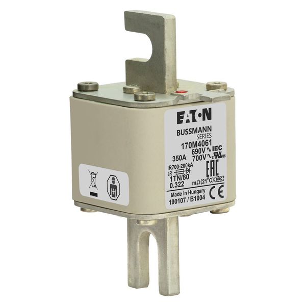 Fuse-link, high speed, 350 A, AC 690 V, DIN 1, 53 x 66 x 108 mm, aR, DIN, IEC, single indicator image 9