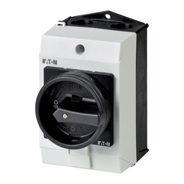 Main switch, T0, 20 A, surface mounting, 2 contact unit(s), 3 pole, 1 N/C, STOP function, With black rotary handle and locking ring image 13