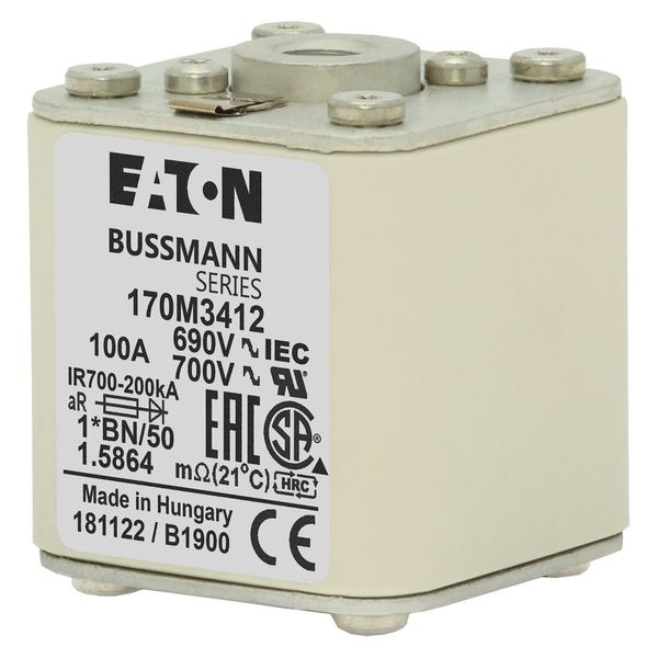 Fuse-link, high speed, 100 A, AC 690 V, compact size 1, 45 x 59 x 51 mm, aR, IEC, UL, visual indicator, flush end, M8 image 12