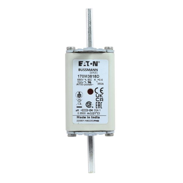 Fuse-link, high speed, 350 A, AC 690 V, DIN 1, aR, DIN, IEC, dual indicator, live gripping lugs image 19