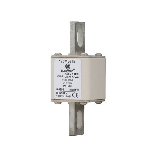 Fuse-link, high speed, 200 A, AC 690 V, compact size 1, 45 x 45 x 110 mm, aR, IEC, UL image 12