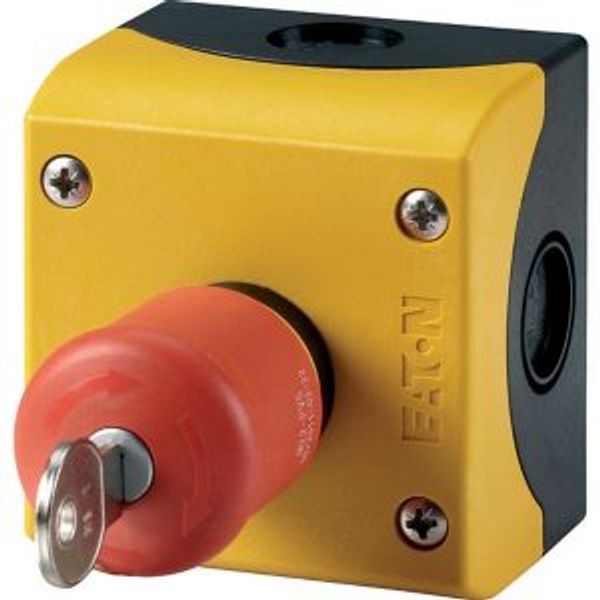 Housing, Controlled stop pushbuttons/emergency-stop buttons, Mushroom-shaped, 38 mm, Non-illuminated, Key-release, 1 NC, 1 N/O, Screw connection, Numb image 2