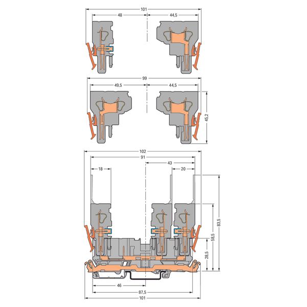 4-pin carrier terminal block with shield contact for DIN-rail 35 x 15 image 3