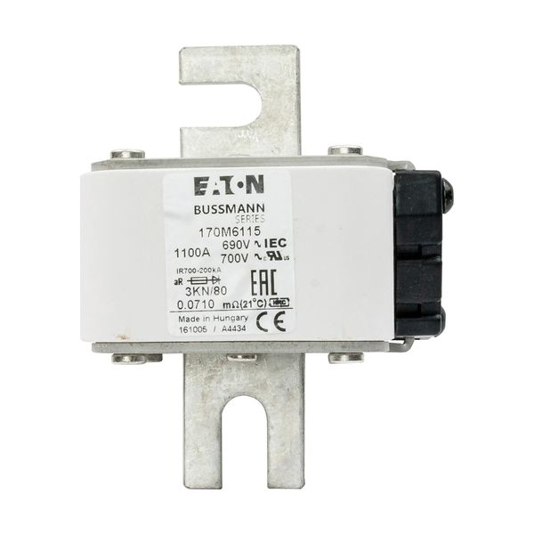 Fuse-link, high speed, 1100 A, AC 690 V, DIN 3, 76 x 92 x 109 mm, aR, DIN, IEC, single indicator image 12