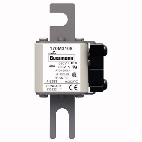 Fuse-link, high speed, 40 A, AC 690 V, compact DIN 1, 45 x 59 x 104 mm, aR, DIN, IEC, single indicator image 1