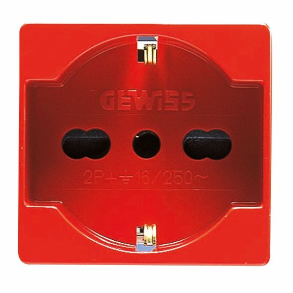 ITALIAN/GERMAN STANDARD SOCKET-OUTLET 250V ac - FOR DEDICATED LINES - 2P+E 16A DUAL AMPERAGE - P40 - 2 MODULES - RED - SYSTEM image 2