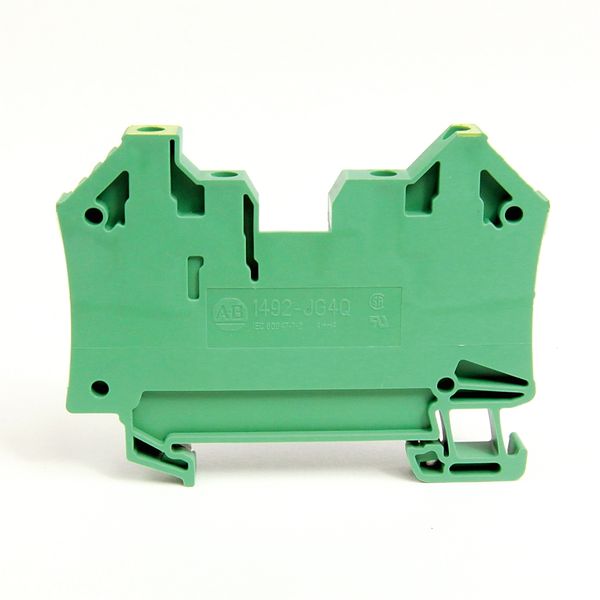 Allen-Bradley, 1492-J IEC Terminal Block, One-Circuit Feed-Through Ground Block, 4 mm (# 30 AWG - # 10 AWG), 2 Connection points on each side, Green / Yellow Stripe (Standard), image 1