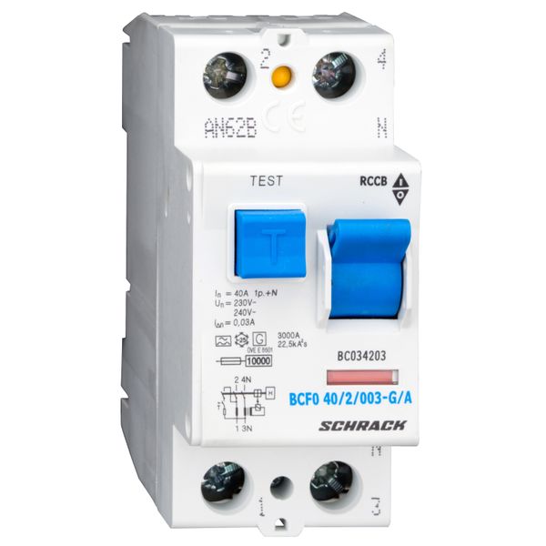 Residual current circuit breaker 40A, 2-pole,30mA, type A,G image 2