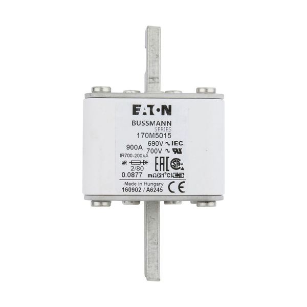 Fuse-link, high speed, 900 A, AC 690 V, DIN 2, 61 x 61 x 108 mm, aR, DIN, IEC, single indicator, 80 mm centres image 11