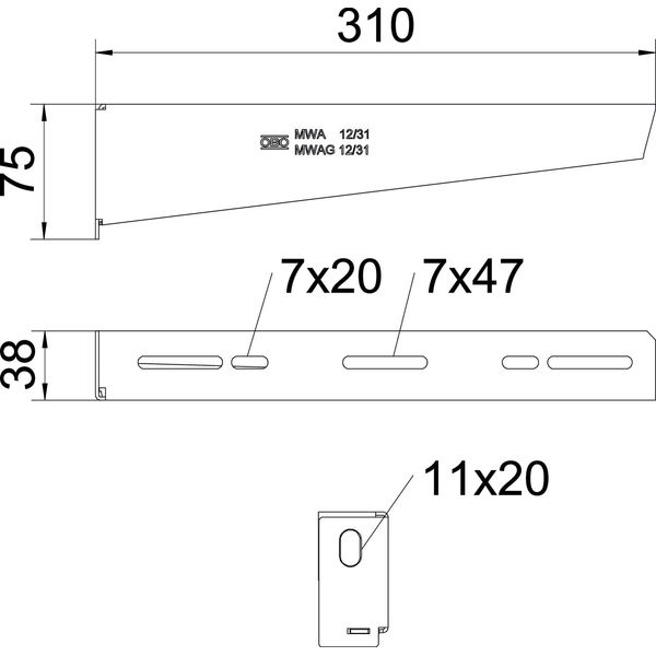 MWA 12 31S A4 Wall and support bracket with fastening bolt M10x20 B310mm image 2