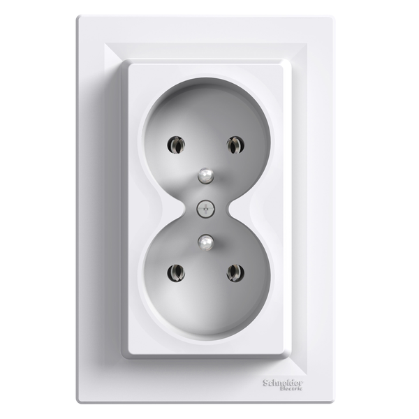 Asfora - double socket outlet with pin earth - 16A white, PL std image 4