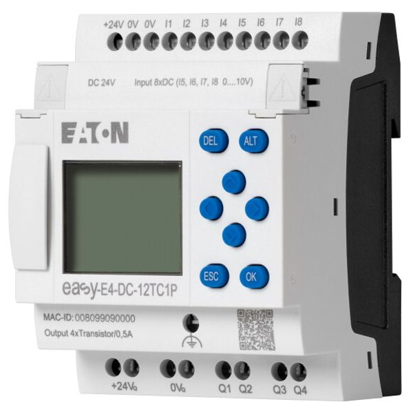 Control relays easyE4 with display (expandable, Ethernet), 24 V DC, Inputs Digital: 8, of which can be used as analog: 4, push-in terminal image 2